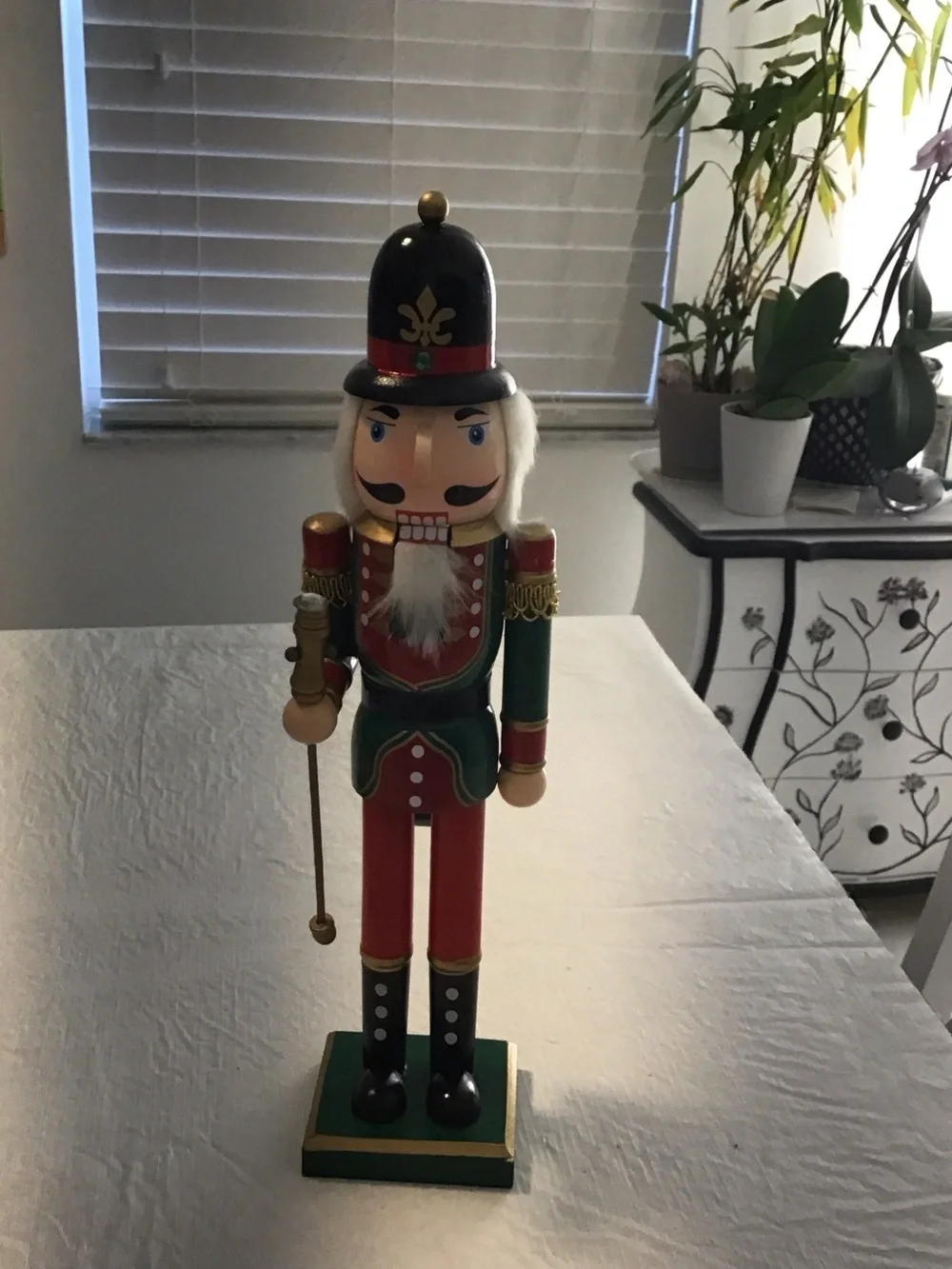 Festive Red & Green Wooden Nutcracker Soldier with Gold Accents